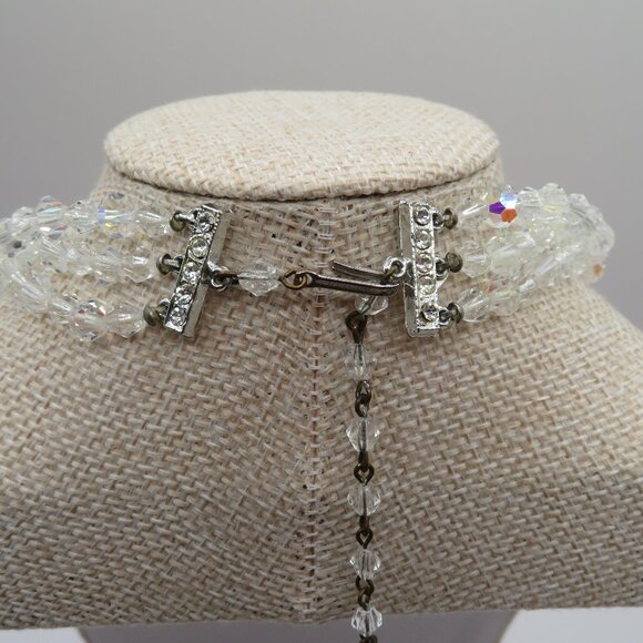 Vintage Aurora Borealis Beaded Triple Strand Choker Style Necklace - Picture 5 of 9